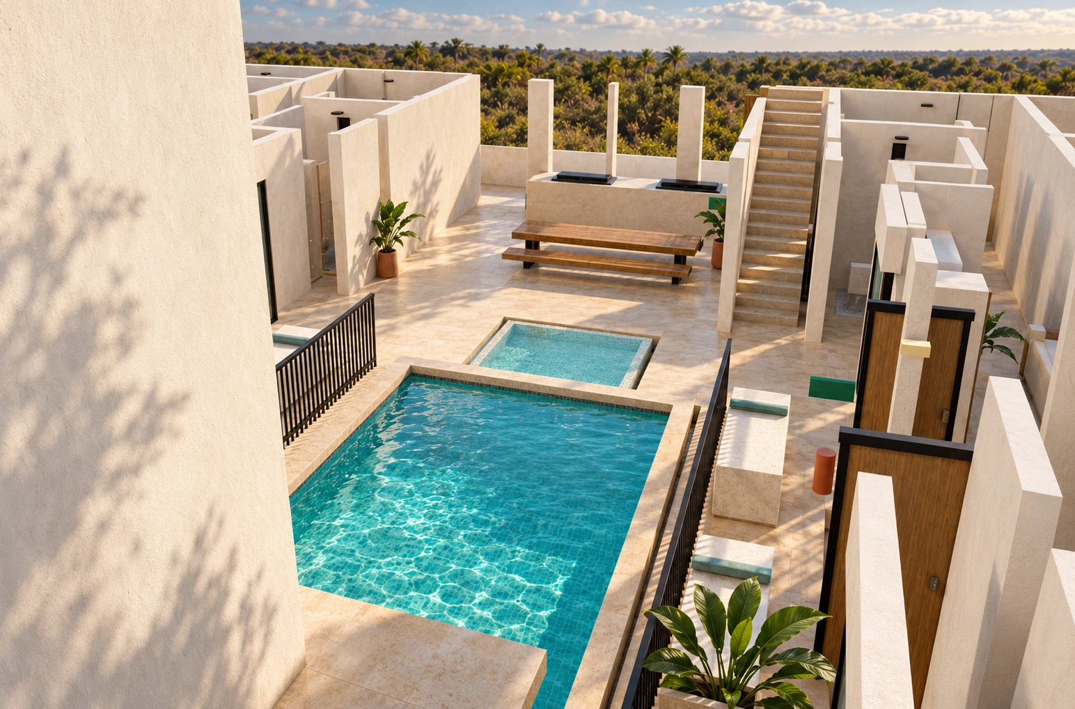 Enhanced concept presentation of Sea La Vie pool, attached spa basin and BBQ courtyard