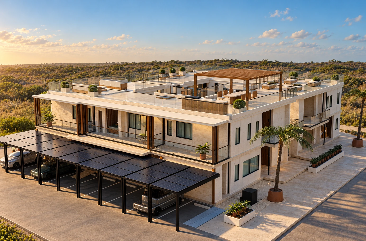 Enhanced photographic concept of the two-story Sea La Vie Apartments building
