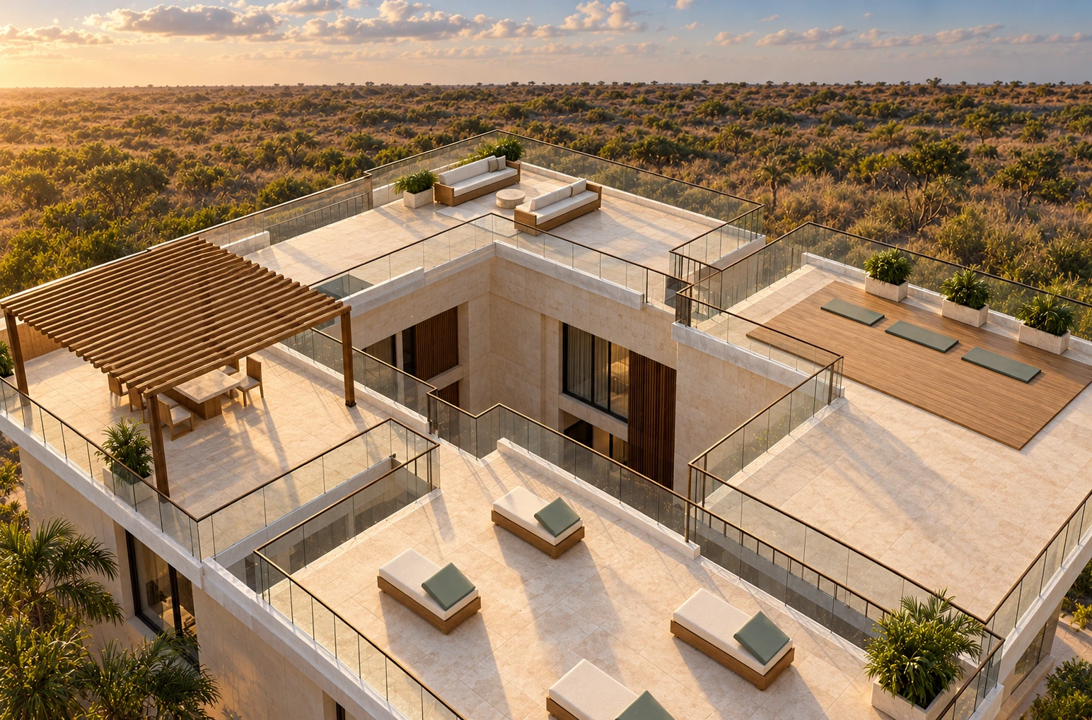 Enhanced concept presentation of Sea La Vie proposed rooftop lounge, dining pergola and sun deck